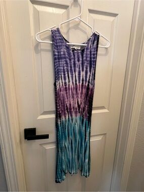 Tie-Dye Sleeveless One-Piece Dress in Purple & Blue - Unknown Brand